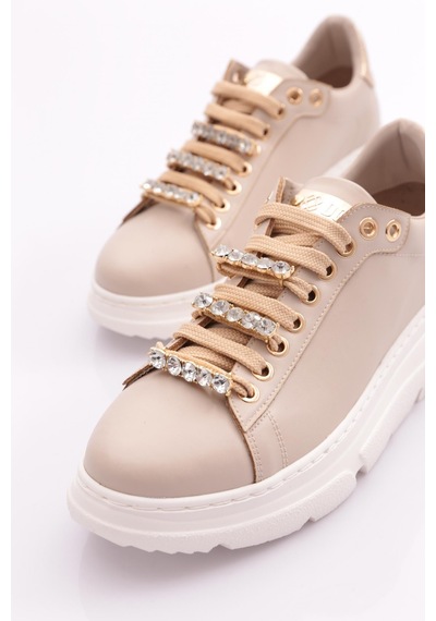 Dgn Es864 Kadin Kalin Kristal Taşli Sneakers Ayakkabi ES864-2007-R0152 Bej