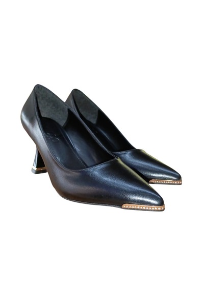 Stillo 814 Kadın Burun Taş Detaylı Kadeh Ökçe Stiletto Siyah