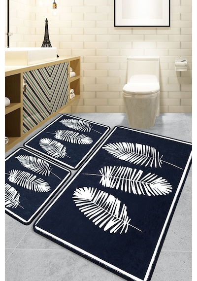Chilai Home Hoja Siyah 3'lü Set Banyo Halısı Djt Bej