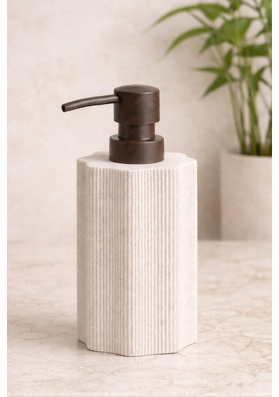 Retro Tezgah Üstü Ahşap Görünümlü Banyo Ve Sıvı Sabunluk 350 Ml Krem