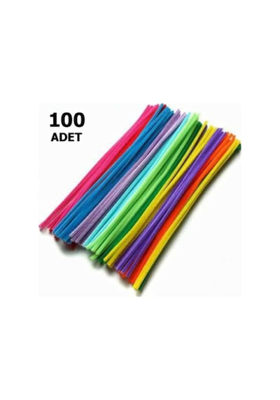 100 Adet Karışık Renkli Şönil Setii Tüylü Tel, 30 Cm, Eğitici Şönil Seti, Peluş Tel
