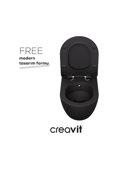 Creavit Free Antrasit Asma Klozet Ve Duroplast Yavaş Kapanan Klozet Kapağı