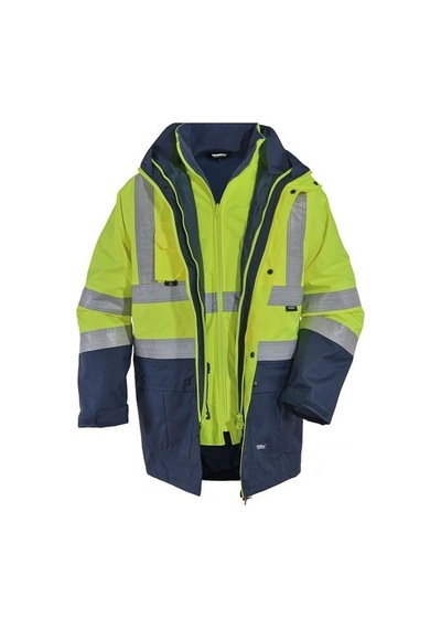 Vizwell Vwjk44 Hi-vis 5+1 Reflektörlü Yüksek Görünürlüklü 300d Oxford Parka Sarı