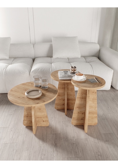 Mush 3lü Zigon Sehpa Safir Meşe - Tamamı Mdf