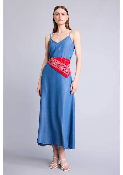 Defacto Fashıon Fıt Tencel Açık İndigo Midi Elbise H2539ax26hsnm85 İndigo-nm85
