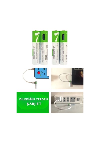 Usb Type-c İle Şarjolabilen 4 Adet Aaa 1.5v Lityum Şarjlı Kalem Pil 750 Mah Uzun Ömürlü