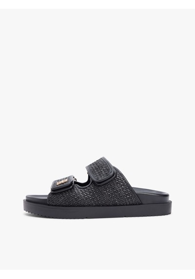 Tommy Hilfiger Double Strap Raffıa Sandal Kadın Siyah Terlik - Fw0fw09122
