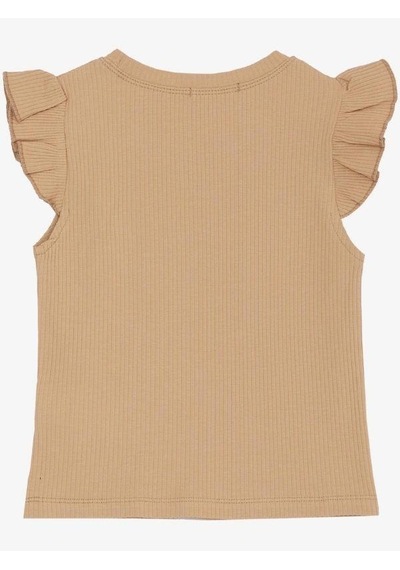 Breeze Kız Çocuk Kolları Fırfırlı Zincirli Kaşkorse T-shirt-14036 Bej