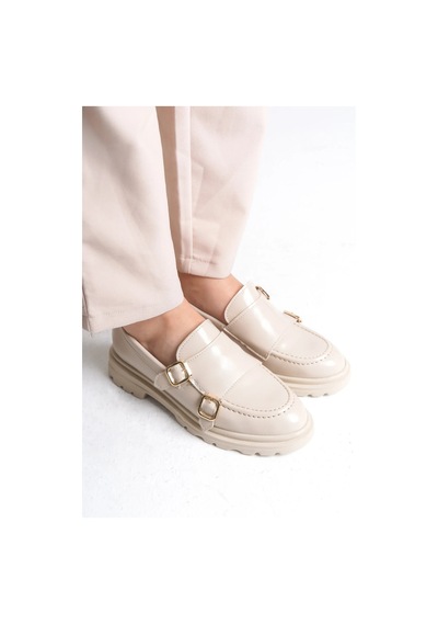 Sermoda Loafer Kadın Ayakkabı - Makosen Tokalı Casual Günlük Kadın Ayakkabı Ten Rugan