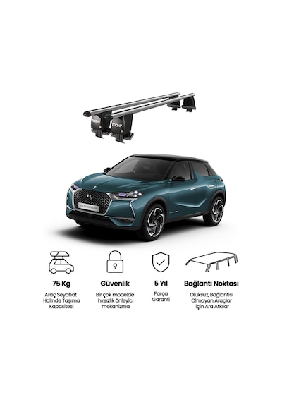 Royal Ds 3 Crossback 2018 Ve Sonrası Uyumlu Gri Kilitli Ara Atkı Port Bagaj Tavan Barı