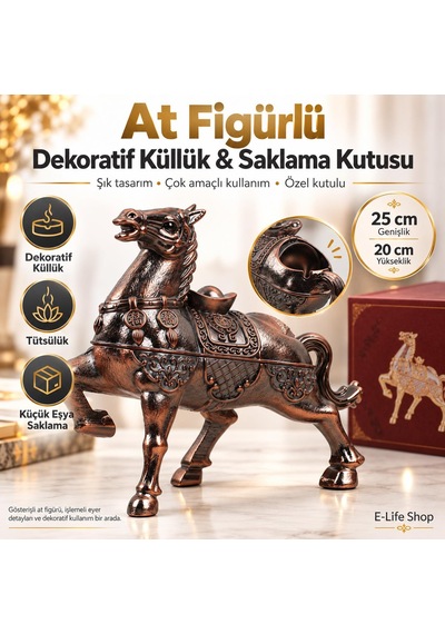 Lüks Alaşım Metal At Figürlü Kapaklı Dekoratif Küllük Ve Takı Saklama Kutusu Metal Biblo 25 X 20 Cm 74849278