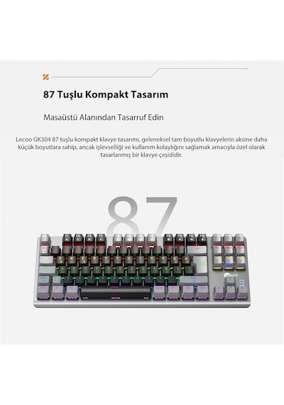 Lecoo GK304 Kablolu Red Switch Makrolu RGB Gaming Mekanik Türkçe Q Klavye