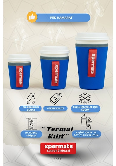 Xpermate Termal İçecek Kılıfı Sıcak & Soğuk Tutan Kahve Termal Kılıf 0,34l Mavi