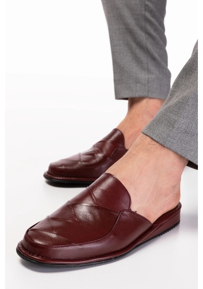 Gondol Erkek Hakiki Deri Damat Ev Terliği Kayaş.105 Bordo