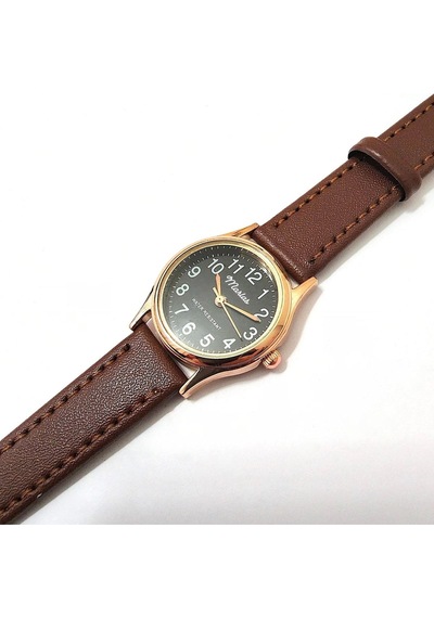 Retro Kadın Deri Kol Saati, Minimal Tasarım, Rose Gold Renk, Vintage Tasarım, Kahverengi Siyah Altın