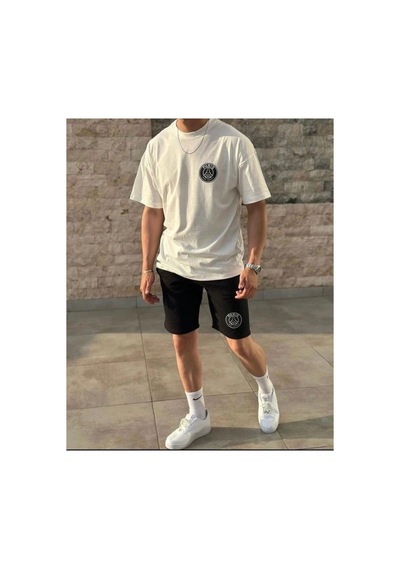 Oversize Geniş Kalıp Tshirt Ve Penye Şort Yazlık Takım Beyaz