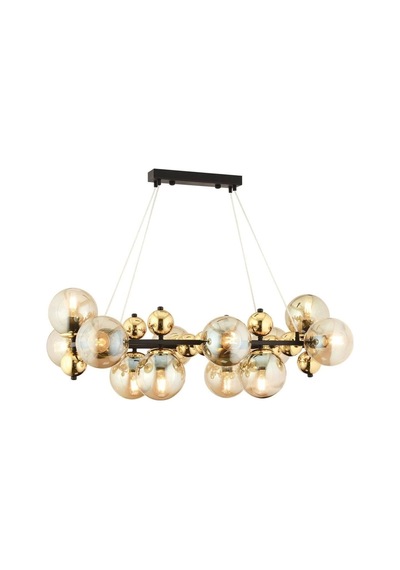 12li Dikdörtgen Camlı Gold Modern Avize Çok Renkli