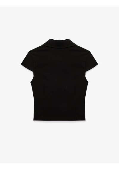 Koton Kısa Kollu Klasik Yaka Fermuarlı Slim Fit Crop Korse Bluz Siyah 7wal60048ıw