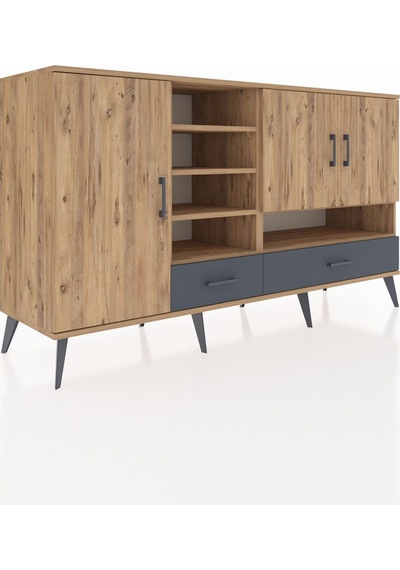 Kronos Konsol 8 Raflı 2 Çekmeceli 3 Kapaklı 176x59x99 Çam-çam/ant Çam-çam/antrasit