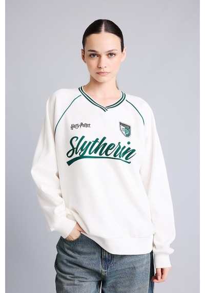 Defacto Harry Potter Baskılı Reglan Kollu Oversize V Yaka Kalın Sweatshirt I3022ax26auwt32 Beyaz-wt32