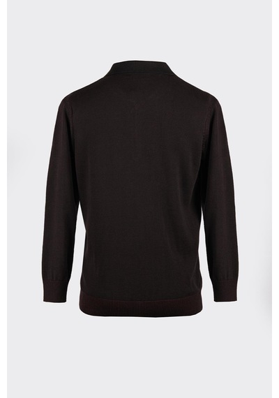 Polo Yaka Yarım Fermuarlı Premium Triko Kazak Bordo Siyah/bordo