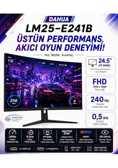 Dhı-lm25-e241b Ips 24,5 İnç 240 Hz 1920 H 1080 V Çözünürlük 0,5 Ms Gaming Monitör