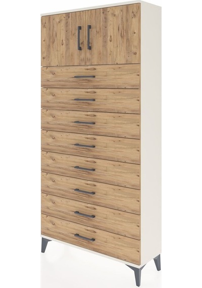 Arges Dolap Tek Raflı 8 Çekmeceli 2 Kapaklı 88x30x182 Aytaşı-çam Aytaşı