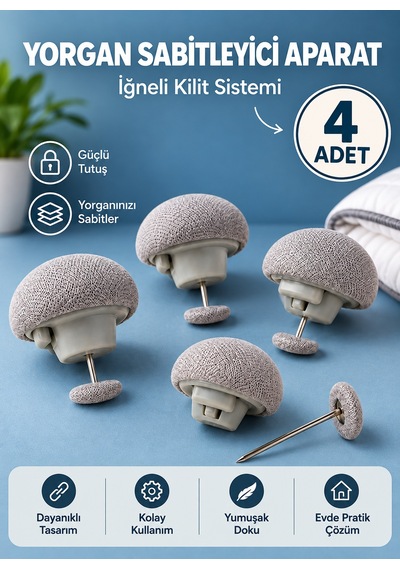 Yorgan Sabitleyici Aparat 4 Adet İğneli Kilit Sistemi Yorgan Kaymasını Önleyici Beyaz
