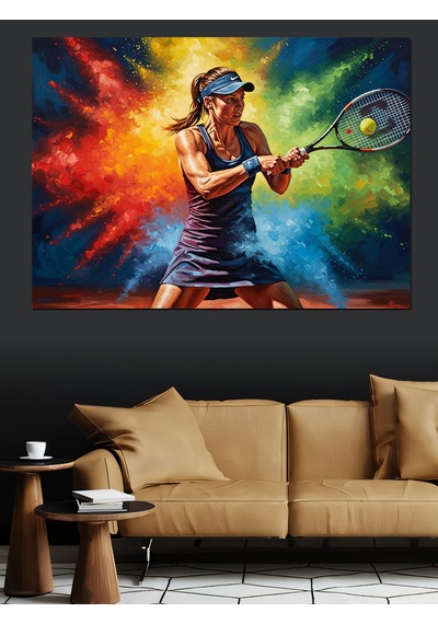 Ahşap Tablo Tenis Oynayan Kadın Ve Renk Patlaması