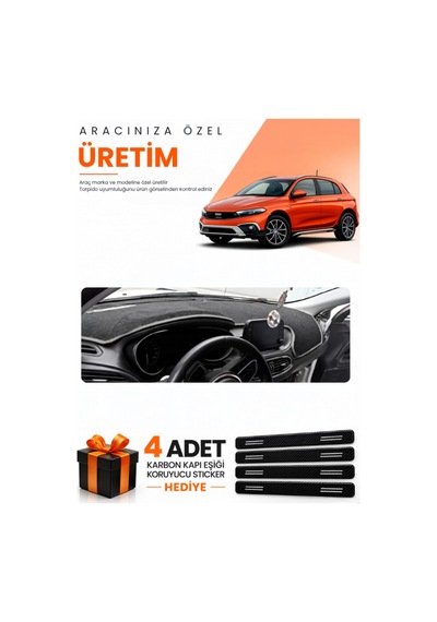 Fiat Egea Cross 2021-2026 Tabletli Uyumlu Torpido Koruma Örtüsü Oto Kılıfı - Siyah Gri