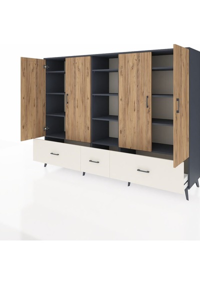 Hyperion Dolap 12 Raflı 3 Çekmeceli 4 Kapaklı 220x44x163 Antrasit Antrasit-çam/aytaşı