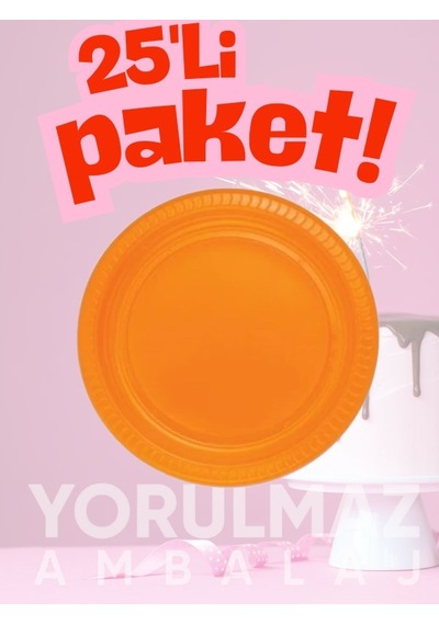 Rainbow Turuncu Plastik Tabak 25 Adet Canlı & Dayanıklı Kullan-at Açık Mavi
