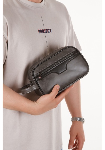 Newish Polo Crazy Desenli Suni Deri Portföy-clutch Traşlık Ve El Çantası Günlük, Seyahat Gri