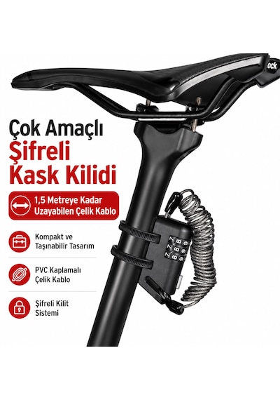 Çelik Telli Şifreli Kask Ve Bisiklet Kilidi Şifreli Çelik Telli