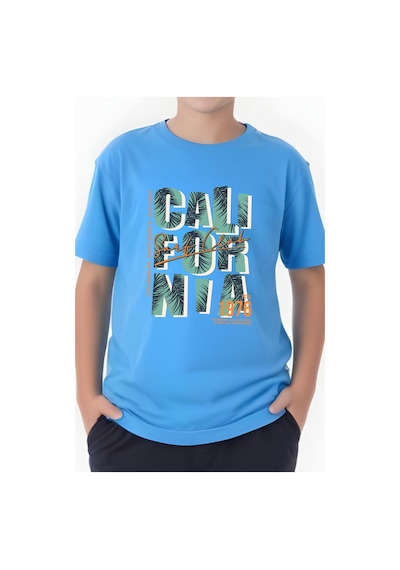 Panios Kids 1976 Cali Baskılı Erkek Çocuk Yuvarlak Yaka Kısa Kollu T-shirt Mavi