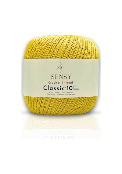 Sensy Classic 10 Tığ İpi 100% Merserize Pamuk Örgü İpi, Dantel İpi, Giza Mısır Pamuğu Merserize İp Sarı