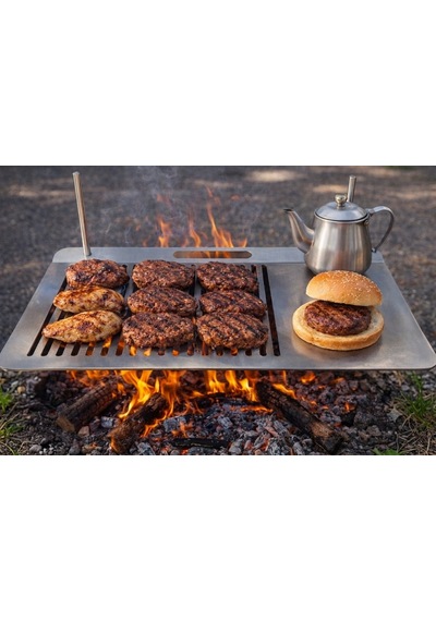 IZGARA MANGAL PRATİK KURULUM 3 MM SS201 PASLANMAZ ÇELİK HAMBURGER BÖLMELİ 58 X 38 CM