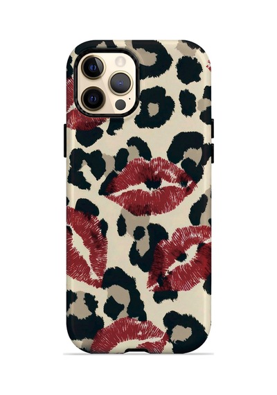Velvoria Valestra Leopar Ruj İzleri Apple iPhone Uyumlu 12 Pro Max Darbe Korumalı Kılıf Valestra Select - Leopar Ruj İzleri