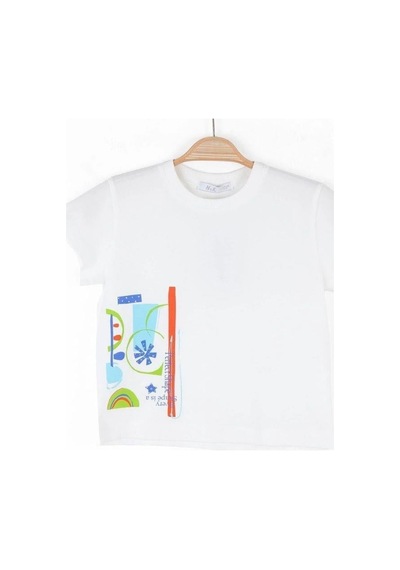 Nk Kids Kız Çocuk Pamuklu Desenli T-shirt-15968 Beyaz
