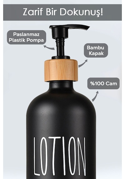 2 Adet Banyo Sıvı Sabunluk - Cam Losyon Şampuan Şişesi 500 Ml - Siyah