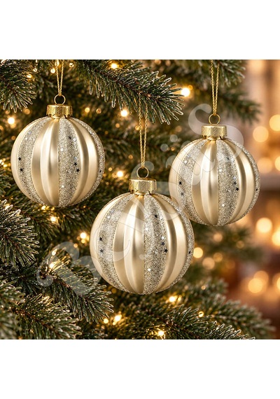 Beysüs Yılbaşı Çam Ağacı Süsü Parlak Özel Yakamoz Gold Holiday Cici Top 8cm 3lü