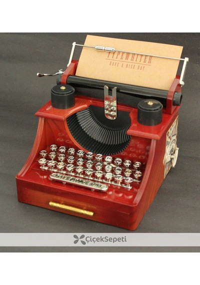 Ahşap Daktilo Şeklinde Nostaljik Retro Takı Çekmeceli Müzikli