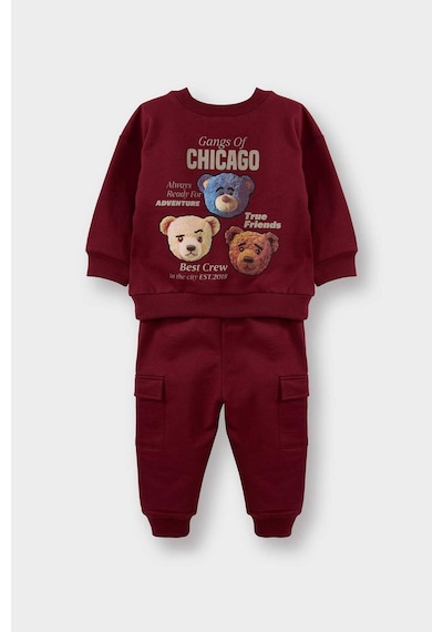 Defacto Erkek Bebek 2li Takım Ayı Baskılı Sweatshirt Eşofman Altı G5203a525wnbr285 Bordo-br285