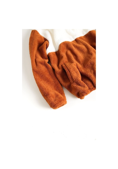 Fifty Color Erkek Oversize Yarım Fermuarlı Pelüş Sweat-Beyaz - Tarçın