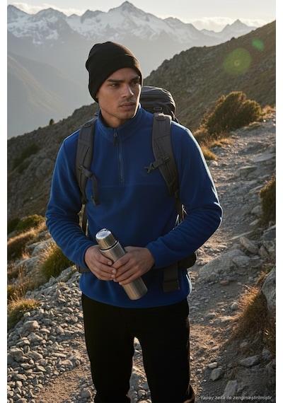 Buratti Regular Fit Anti-Pilling Tüylenme Yapmayan Dik Yaka Kalın Kışlık Şardonlu Erkek Polar 5896700 Saks