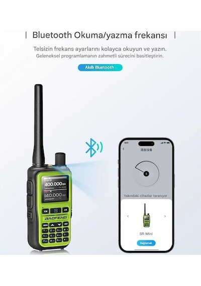 Baofeng Uv-5r Mini Dual Band Telsiz Vhf/uhf 5w Güç, Bluetooth, Type-c Şarj - Yeşil