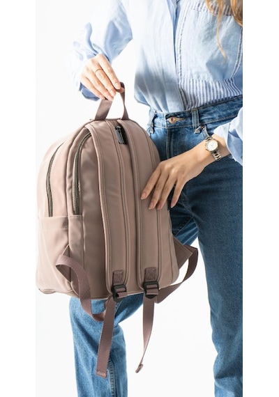 Baginn Nubuk-süet Dokulu Kadın Sırt Çantası Vegan Deri 34 30 Cm Günlük Sırt Çantası Fonksiyonel 19e Pudra