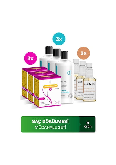 Quality Life Saç Dökülmesine Karşı Şampuan 3 x 300 ML + Saç Vitamini 3 x 60 Tablet + Serum 3 x 50 ML