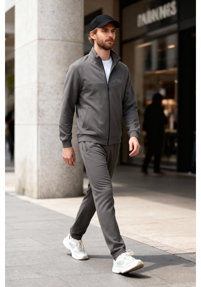 Tommy Life Koyu Gri Pamuklu Kalın Yumuşak Dokulu Comfort Fit Basic Erkek Eşofman Takım - 85260 Koyu Gri