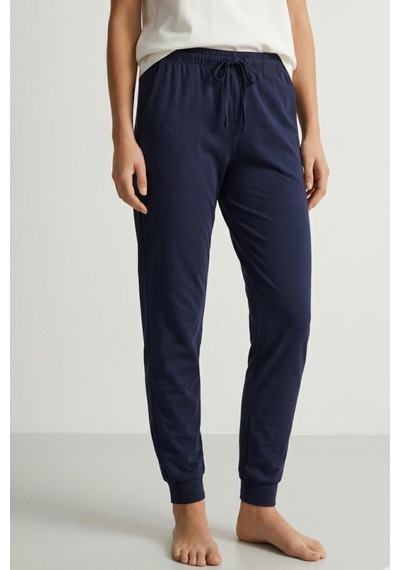 Elemge %100 Pamuk Compact Penye Süprem Kadın Pijama Altı Cepli Regularfit Manşet Paça Esnek Terletmez Laci Lacivert